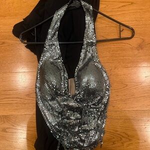 Black and Silver Chainmail Halter Dress